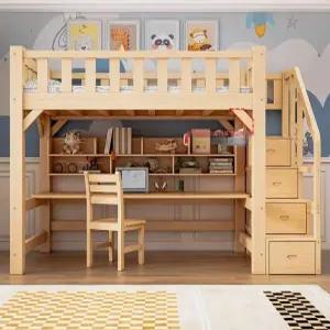 벙커침대 1200mmx2000mm 계단형 기숙사 옷장 게스트하우스 이층 프레임 흰색 벙커