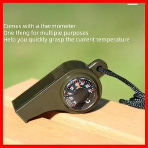 3in 1 캠핑 하이킹 비상 생존 호루라기 (나침반, 온도계 포함), 야외 도구, 군용 녹색