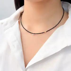 [오팔하우스] 14k 컷팅볼 3mm 블랙스피넬 큐빅 목걸이 OPPN0253