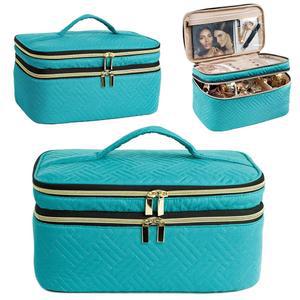 아모이기 대형 메이크업 가방 여행용 가방 정리함 더블 레이어 트레인 케이스 브러시용 세면도구 풀 사이즈 병 팔레트 스펀지 정리함