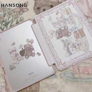 2025 신형 3단 접이식 곰-토끼 아이패드 케이스 (프로 11/12.9/13 M4 에어 11 13 3/4/5/6 5세대-10세대 9.7