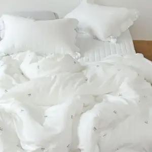 누블 리본 자수 이불베개 세트 SS/Q 먼지없는 워싱 피치스킨 침구 리본 세미_그레이