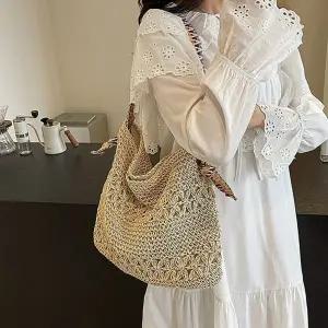 휴양 여성 밀짚 캐주얼 숄더백 패션 여름 가방-WFIU4PY