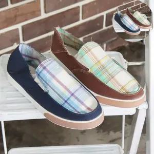 남자슬립온 남성 슬립온 체크 패브릭 스니커즈 단화 캔버스 로퍼