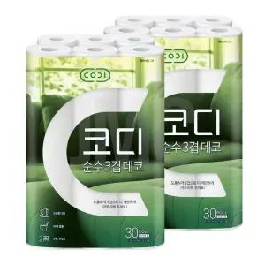 코디 순수 3겹 데코 화장지 30m 30롤 2팩