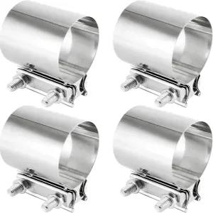 무클레이 4팩 2.5인치 버트 조인트 배기 클램프 슬리브 스테인리스 스틸 씰 밴드 커플러 OD 파이프 머플러