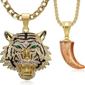 CJiePiC CZ 그린 레드 즈 펜던트 펑크 록 스테인리스 스틸 목걸이 남성 힙합 동물용 24인치 7mm 체인 -