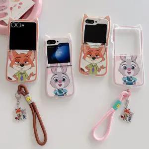 주토피아 캐릭터 실리콘 고양이귀 키링 스트랩 갤럭시 Z플립 제트플립 지플립 7 6 5 4 3 케이스