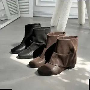 여성통굽부츠 숏부츠 스웨이드재질 폴딩 와이드셔링 워머 삭스 주름