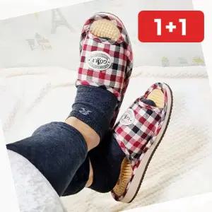 지압슬리퍼 체크 지압 슬리퍼 발마사지 거실화 실내화 층간소음 다용도 (1+1)