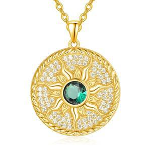 여성 AENEAS 태양 목걸이 925 스털링 실버 탄생석 동전 펜던트 골드 원형 보석 선물