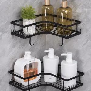 무타공 욕실 코너 선반 모서리 틈새 다용도 멀티 삼각 거치대 블랙