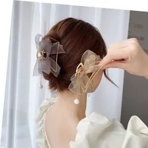 반달집게핀 여성스런 파티룩 머리핀 쉬폰리본 진주라인 집게핀