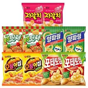 농심 포테토칩 오리지널60g2개+양파링80g2개+벌집핏자90g2개+자갈치90g2개+오징어집78g2개