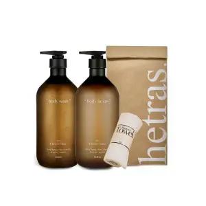 (플라워파크향) 헤트라스 호텔테라피 바디워시 로션세트 1013ml 퍼퓸 대용량 약산성 보습 +샤워타올 증정