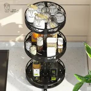 모던블랙 스텐 회전트레이 주방선반 수납보관함 3단