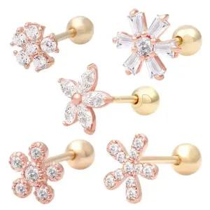 14K Gold 정품 꽃잎 플라워 큐빅 피어싱 5종 택1