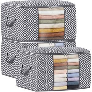 StoryTastic Direct 100L, 3팩, 보관 용기, 대형 의류 보관함 접이식 정리 및 가방, 손잡이, 침구, 담요, 의류, 회색을 위한 투명