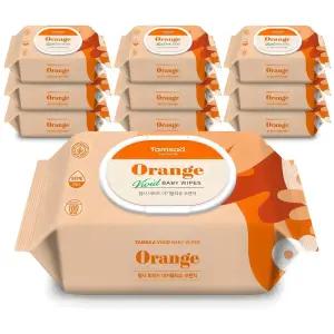 비비드 아기물티슈 오렌지 엠보싱 캡형 55평량 100매 10개