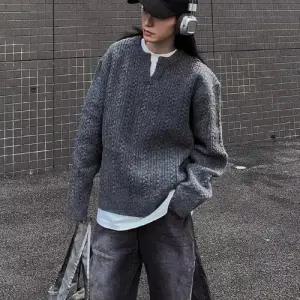 남성 댄디 라운드넥 니트 빈티지 꽈배기 스웨터 가을 겨울 헨리넥 풀오버 힛템