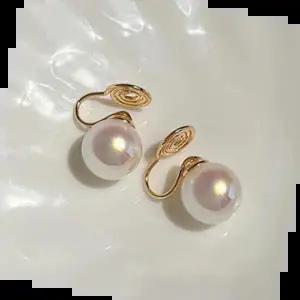 유행귀걸이 여성 단아한 스타일 진주 클립 고리 타입 귀걸이