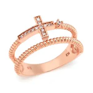 18K 두줄 로프 큐빅 십자가 종교 반지 NPR18851