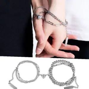 하트 자석 커플 팔찌 체인 실버 우정 팔찌 선물용 개별포장 2개세트