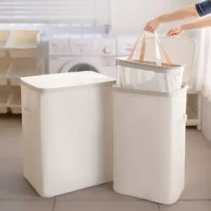 [모노플랫] 대형 빨래바구니 60L 틈새 세탁바구니 2단 손잡이 빨래통