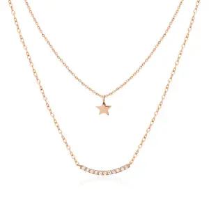 14K 레이어드 스마일링 스틱바 체인 목걸이 MNN38906