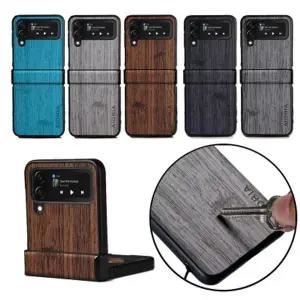 유니블링 갤럭시 z플립4 폴더 우드 힌지 보호 범퍼 가죽 케이스