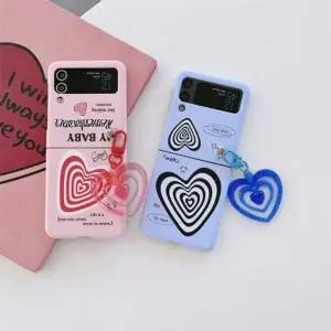 유니블링 갤럭시 z플립 3 4 캐릭터 비즈 하트 키링 하드 케이스