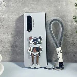 유니블링 갤럭시 z폴드 3 4 실버 곰돌이 거치대 스트랩 케이스