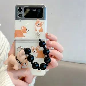 유니블링 갤럭시 z플립 3 4 강아지 비즈 구슬 스트랩 케이스