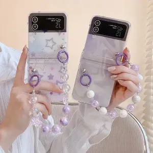 유니블링 갤럭시 z플립 3 4 별 렌더링 비즈 진주 스트랩 케이스