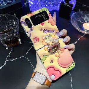 유니블링 갤럭시 z플립 3 4 입체 튤립 그립 골드 스트랩 케이스