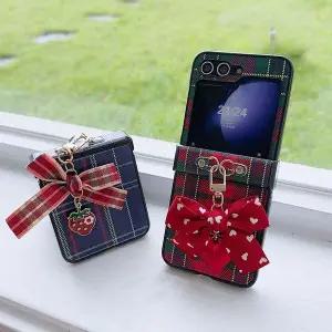 유니블링 갤럭시z플립 6 5 4 3 리본 키링 체크 힌지보호 케이스