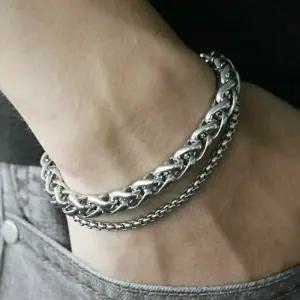 고급 더블 레이어드 손목 팔찌 캐주얼 패션 실버 체인 남성팔찌