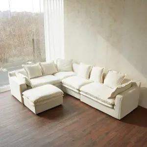 보루네오 엘리브 노아 구스 패브릭 6인 코너형 소파+스툴 pn966