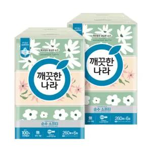 깨끗한나라 순수소프티 미용티슈 260매 6입 2팩