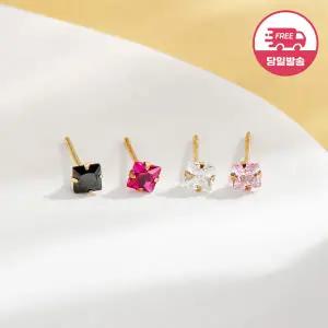[비앤비골드] 당일발송 14K 심플 사각 큐빅 침 귀걸이 3mm 한쌍 JAE40520