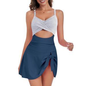 ZAFUL 여성 원피스 수영복 배 조절 푸시업 모디스트 컷아웃 브이넥 귀여운 넥타이 매듭 스커트