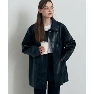 [드로우핏 우먼](타임스퀘어점패션관)버튼 레더 하프 자켓 [2COLOR]