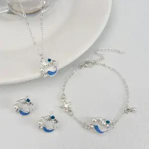 여성 진주 조개 썸머룩 귀걸이 팔찌 목걸이 세트