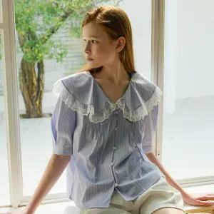 [롯데백화점]올리브데올리브 핀스트라이프 레이스 핀턱블라우스(OW5MB553)