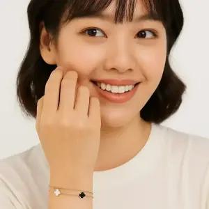 클로버팔찌 우정 커플 패션 레이어드 패션 실버 스틸 티타늄 천연석 행운 팔찌 선물 악세사리 B001