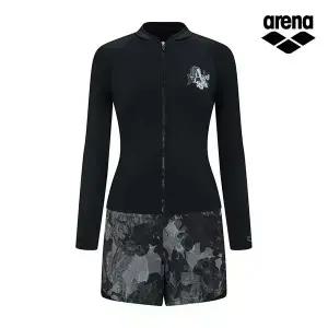 [아레나수영복] 피오니 레귤러핏 집업 래쉬가드 세트 A5BL1PS10BLK