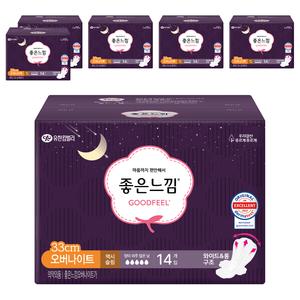 좋은느낌 오리지널 생리대 데일리케어 생리대 33cm 오버나이트 14개입 6개