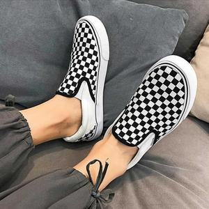 커플 스니커즈 체크 단화 슬립온 코디 끈없는 운동화
