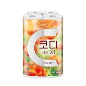 코디 3겹데코 두루마리 화장지 27m 12롤 1팩