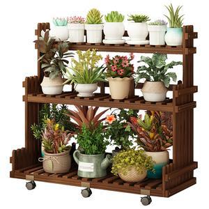원목 화분정리대 화분 거치대 이동식 바퀴형 3단 다이 받침대 진열대
